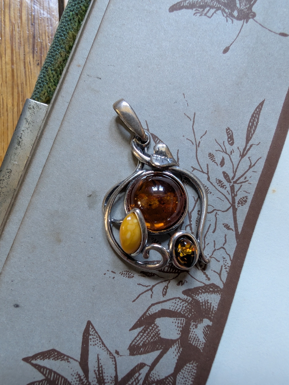 Sterling Silver Baltic Amber Pendant Necklace - Honey & Butterscotch Stones